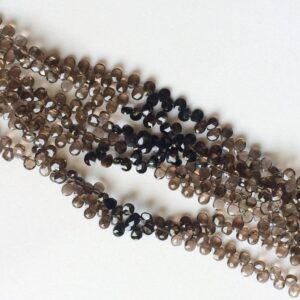5x7mm Smoky Quartz Faceted Pear Briolette, Smoky Quartz Briolette Beads, Shaded Faceted Pear Smoky Quartz For Jewelry (4in To 8in Options)