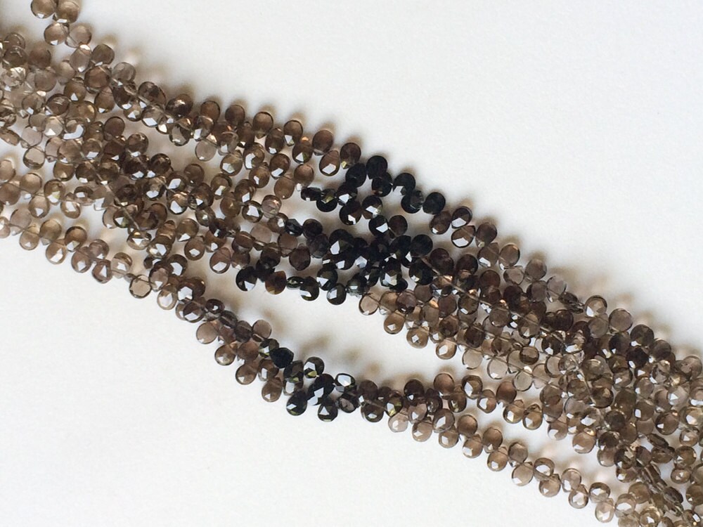 5x7mm Smoky Quartz Faceted Pear Briolette, Smoky Quartz Briolette Beads, Shaded Faceted Pear Smoky Quartz For Jewelry (4in To 8in Options)