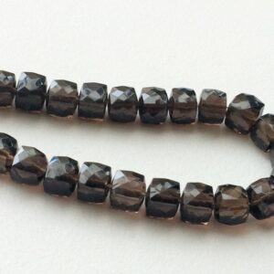7.5mm Smoky Quartz Faceted Box Beads, Smoky Quartz Faceted Cube Beads, Smoky Cubes For Jewelry, Brown Beads (4in To 8in Options)