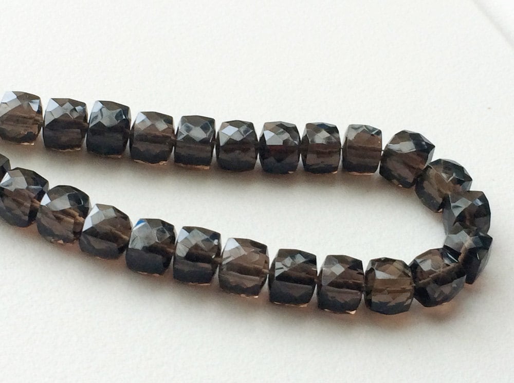 7.5mm Smoky Quartz Faceted Box Beads, Smoky Quartz Faceted Cube Beads, Smoky Cubes For Jewelry, Brown Beads (4in To 8in Options)