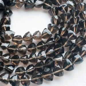 7-8mm Smoky Quartz Faceted Trillion Briolettes, Smoky Quartz Briolette Beads, Triangle Smoky Quartz For Jewelry (4in To 8in Options)