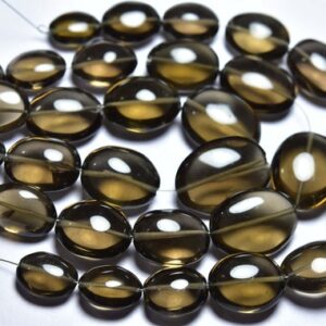 7.5 Inches - Big Natural Smooth Smoky Quartz Oval Shape Stone Beads - Size Is 10x12-14x19 Mm #1438