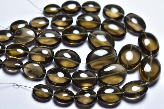 7.5 Inches - Big Natural Smooth Smoky Quartz Oval Shape Stone Beads -  Size Is 10x12-14x19 Mm #1438