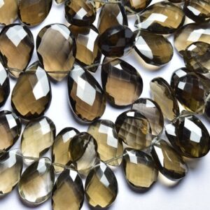 8 Pcs - Big Natural Super Quality Faceted Smoky Quartz Pear Briolettes - Size Is 10x14-11x16 Mm #1398