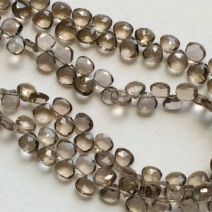 8-10mm Smoky Quartz Faceted Heart Briolette, Smoky Quartz Briolette Beads, Faceted Heart Smoky Quartz For Jewelry (4in To 8in Options)