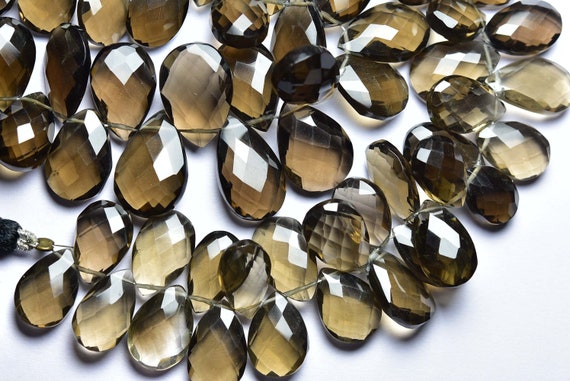 8 Pcs - Big Natural Super Quality Faceted Smoky Quartz Pear Briolettes - Size Is 10x14-11x16 Mm #1398