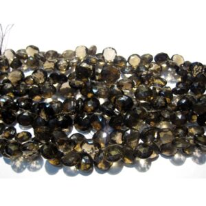 9-10mm Smoky Quartz Faceted Heart Briolette, Smoky Quartz Briolette Beads, Faceted Heart Smoky Quartz For Jewelry (4in To 8in Options)