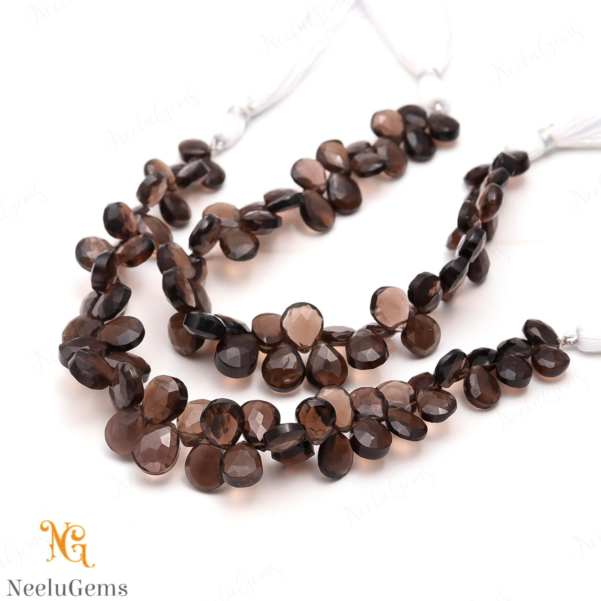 Aaa+ Smoky Quartz Faceted Pear Briolette Beads,natural Smoky Quartz Side Drill Drop Beads,7.5" Gemstone Beads For Handmade Jewelry