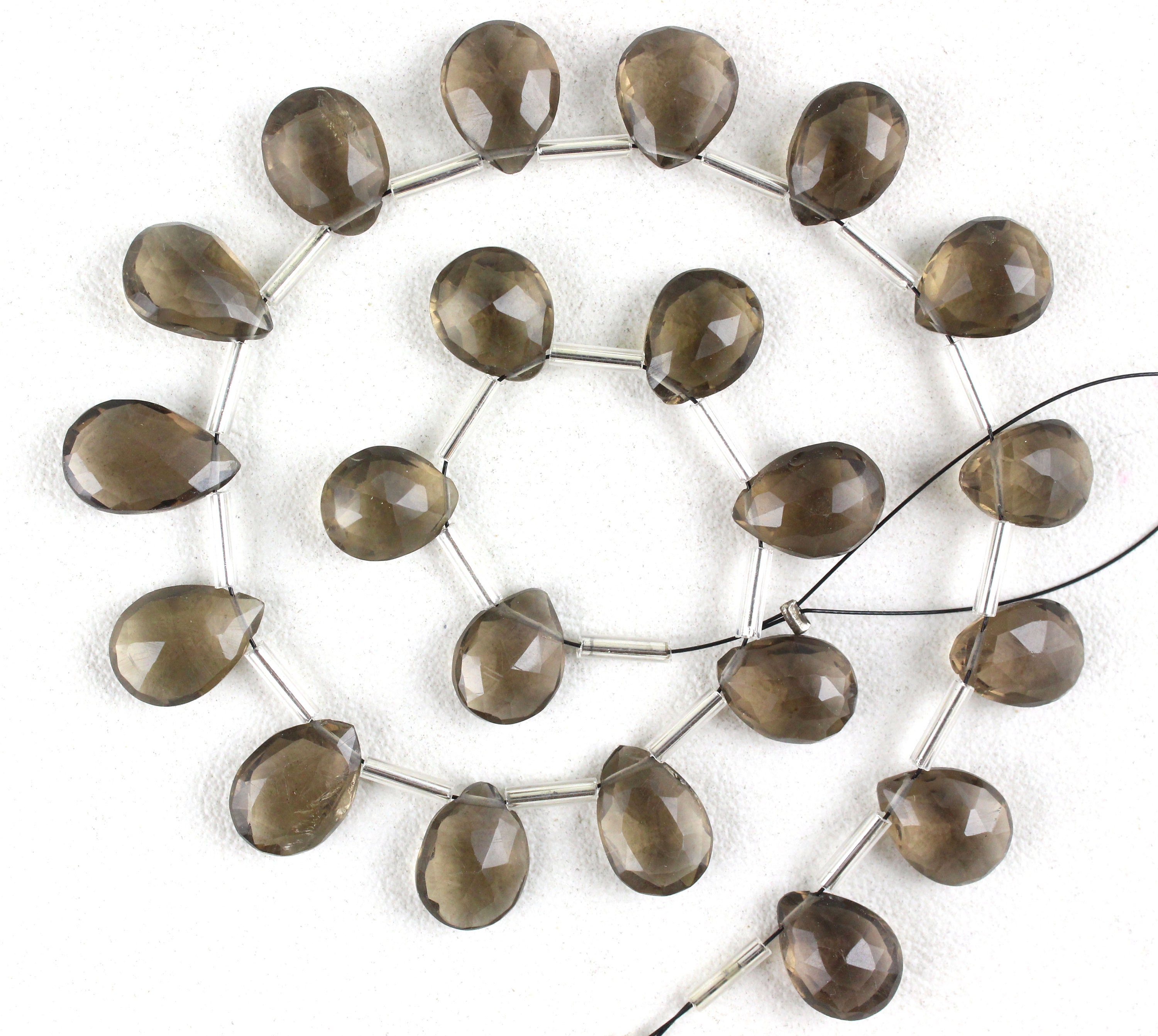 Aaa Smoky Quartz Gemstone Beads: Faceted Pear Briolettes, 8x10-9x12mm