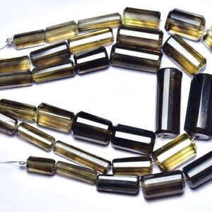 Big Bi Smoky Quartz Barrel Tube Beads - 7.5 Inches - Natural Beautiful Faceted Bi Smoky Quartz Barrel Tube - Size Is 7x12 - 19x27 Mm #2628