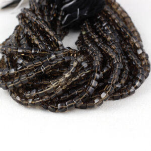 Smoky Quartz Cube Beads: 5-6mm Smooth Box Beads, 9" Strand