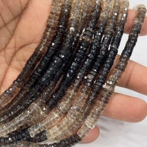 Faceted Smoky Quartz Heishi Beads – Shaded Brown Gemstone Strand