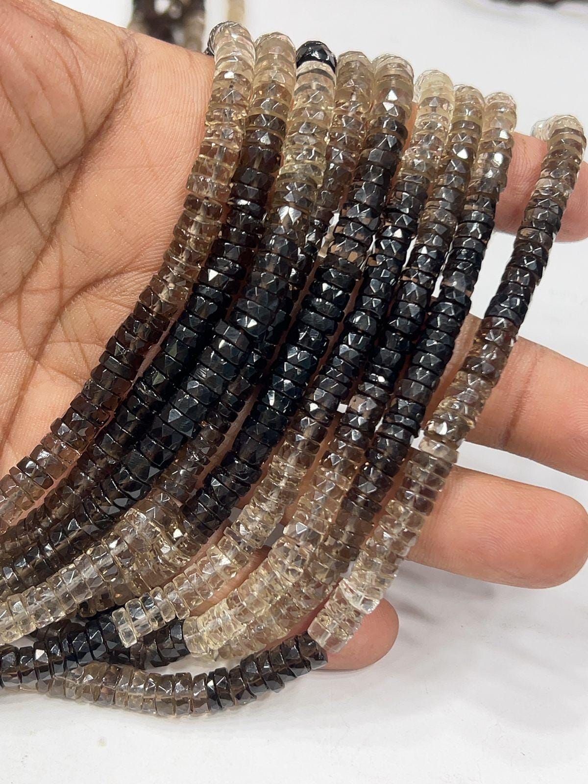 Faceted Smoky Quartz Heishi Beads – Shaded Brown Gemstone Strand