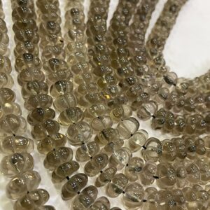 Natural Smokey Quartz Watermelon Beads | 9-10mm Carved Gemstone Strand (14 Inch)
