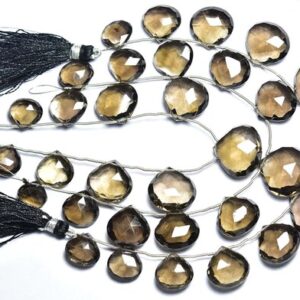 Smoky Quartz Heart Beads - 8 Inches - Natural Beautiful Big Smoky Quartz Faceted Heart Briolettes Strand - Size Is 13-18mm #605