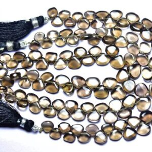 Smoky Quartz Heart Beads - Inches 7 - Natural Beautiful Smooth Smoky Quartz Briolette - Size Is 6x7 - 8x9.5 Mm #2610