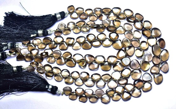 Smoky Quartz Heart Beads -  Inches 7 - Natural Beautiful Smooth Smoky Quartz Briolette - Size Is 6x7 - 8x9.5 Mm #2610