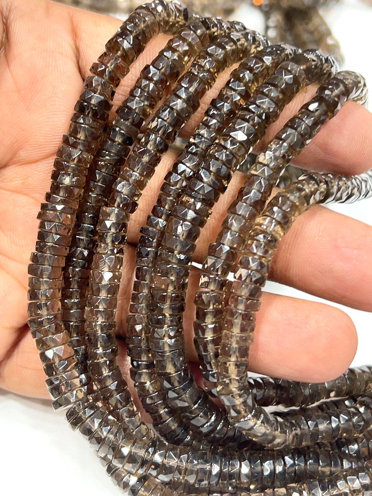 Smoky Quartz Faceted Heishi Beads – 6-7mm, 14-inch Strand