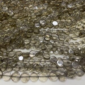 Pack Of 2 Strands- Natural Smoky Quartz Size- 8-9 Mm Approx Smooth Coin Shape Gemstone Beads Length- 14 Inches Strand High Quality Beads