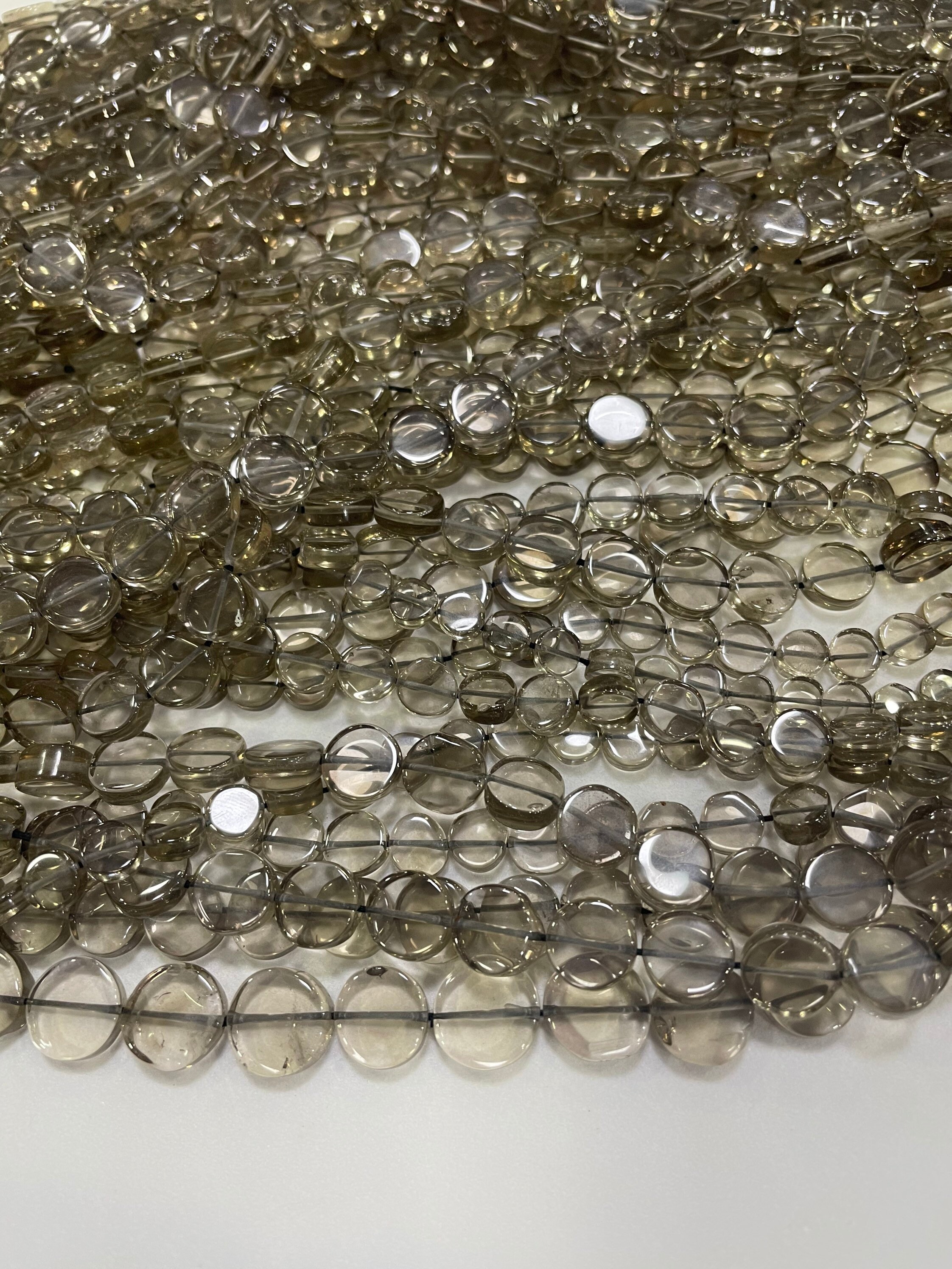 Pack Of 2 Strands- Natural Smoky Quartz Size- 8-9 Mm Approx Smooth Coin Shape Gemstone Beads Length- 14 Inches Strand High Quality Beads