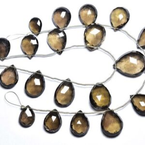Smoky Quartz Pear Beads - 8 Inches - Natural Super Quality Big Smoky Quartz Faceted Pear Briolettes Strand - Size Is 10x13-15x20mm #583