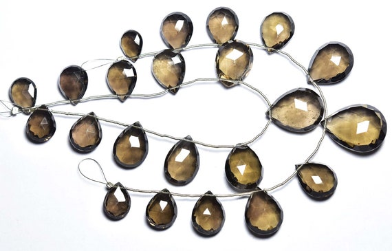 Smoky Quartz Pear Beads - 8 Inches - Natural Super Quality Big Smoky Quartz Faceted Pear Briolettes Strand - Size Is 10x13-15x20mm #583