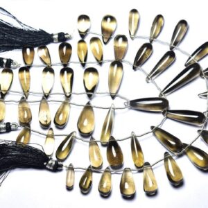 Smoky Quartz Teardrop Beads - 7 Inches - Natural Smoky Quartz Smooth Elongated Teardrop Briolette - Size Is 9x15 - 9x24 Mm #2622