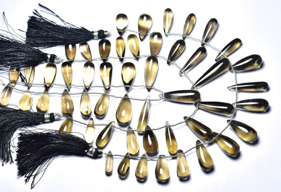 Smoky Quartz Teardrop Beads - 7 Inches - Natural Smoky Quartz Smooth Elongated Teardrop Briolette - Size Is 9x15 - 9x24 Mm #2622 Smoky Quartz Teardrop Beads - 7 Inches - Natural Smoky Quartz Smooth Elongated Teardrop Briolette - Size Is 9x15 - 9x24 Mm #2622