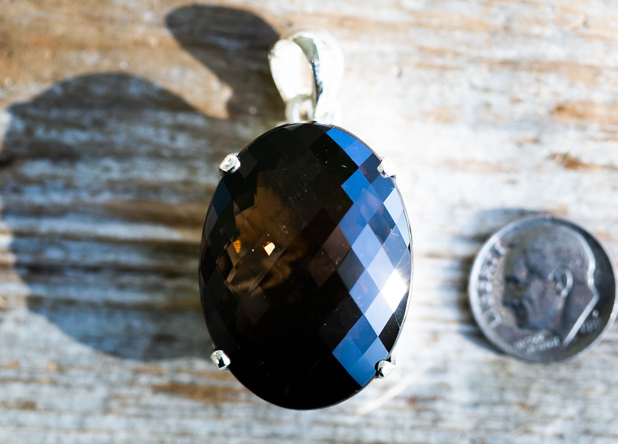 Checkerboard Smoky Quartz Pendant – Sterling Silver, Large Gemstone Checkerboard Smoky Quartz Pendant – Sterling Silver, Large Gemstone