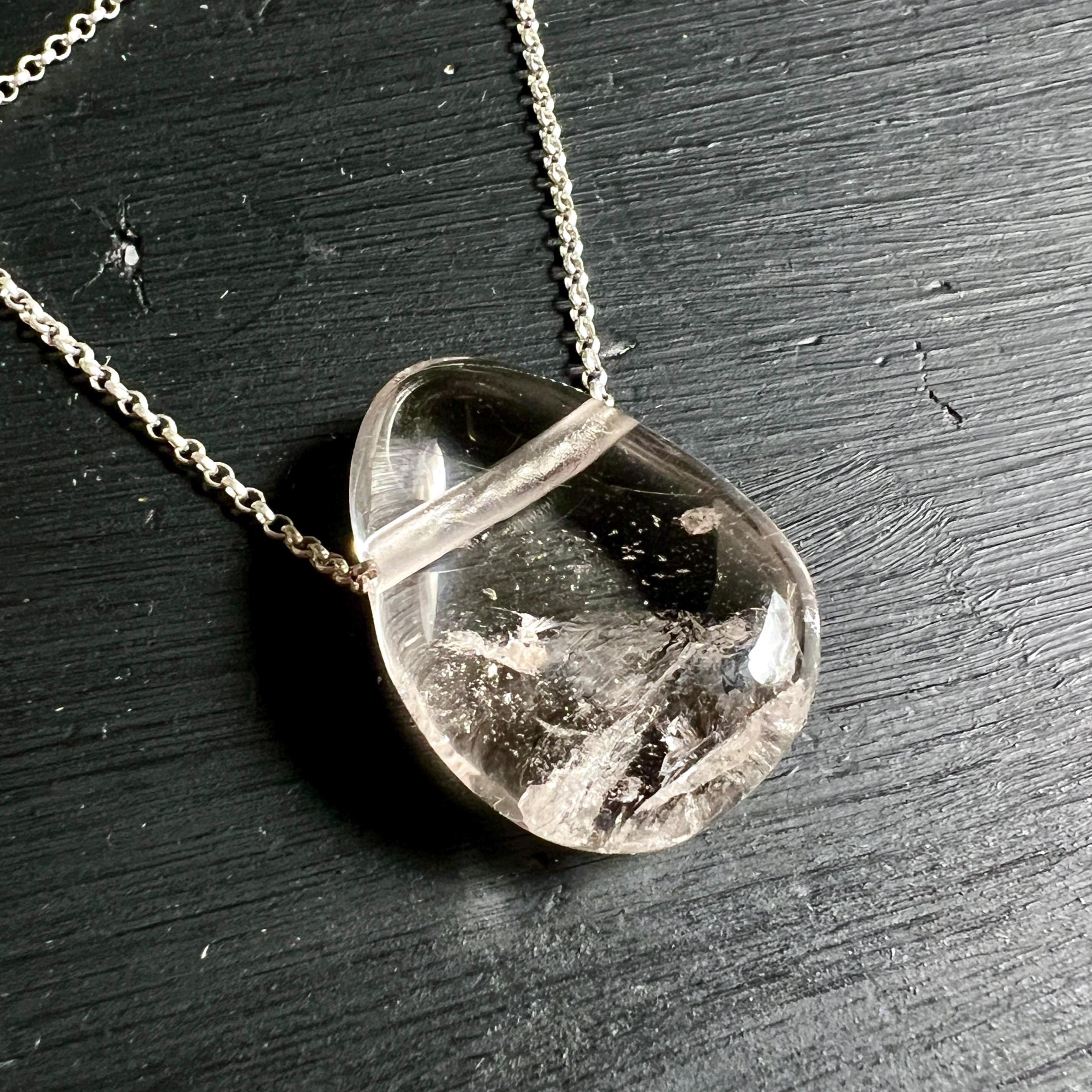 Smoky Quartz Pendant, Clear Crystal Necklace, Sterling Silver Chain Option