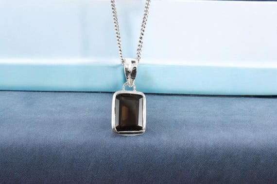 Faceted Smoky Quartz Pendant, 925 Sterling Silver, Dainty Necklace