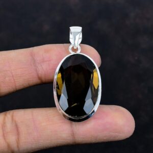 Faceted Smoky Quartz Pendant: Handmade 925 Sterling Silver Jewelry