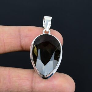Faceted Smoky Quartz Pendant: Handmade 925 Sterling Silver Pear Gemstone