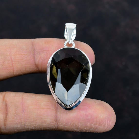 Faceted Smoky Quartz Pendant: Handmade 925 Sterling Silver Jewelry Faceted Smoky Quartz Pendant: Handmade 925 Sterling Silver Jewelry