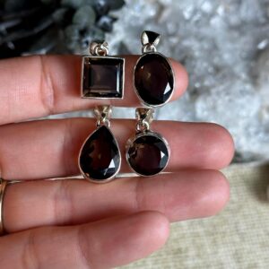 Faceted Smoky Quartz Pendant Necklace, .925 Sterling Silver, Teardrop, Oval