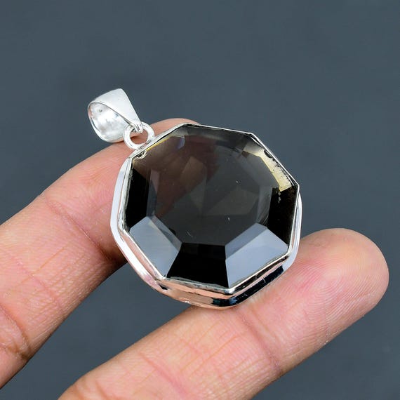 Faceted Smokey Quartz Pendant: Handmade 925 Sterling Silver Jewelry