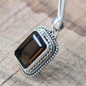 Handmade Sterling Silver Smoky Quartz Pendant: Octagon Gemstone Jewelry