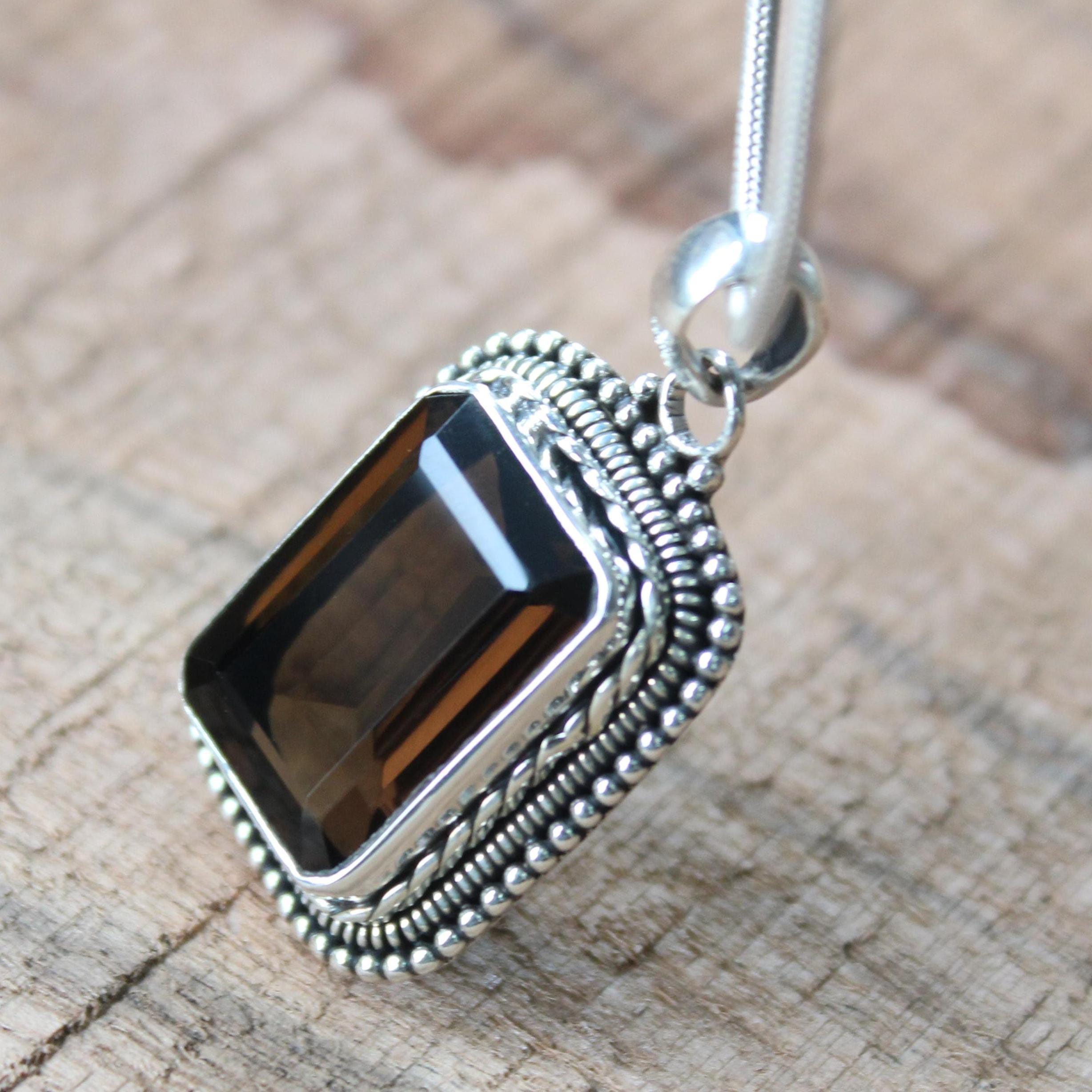 Handmade Sterling Silver Smoky Quartz Pendant: Octagon Gemstone Jewelry Handmade Sterling Silver Smoky Quartz Pendant: Octagon Gemstone Jewelry