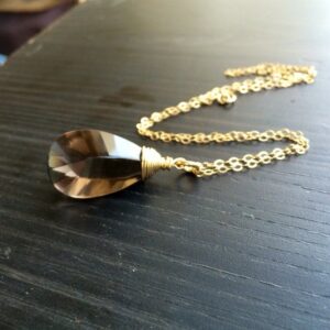 Handmade Smoky Quartz Teardrop Pendant: 14k Gold Fill Wire Wrapped Necklace