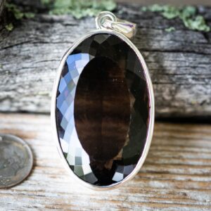 Large Smoky Quartz Pendant: 925 Sterling Silver Necklace