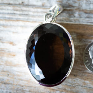 Large Oval Smoky Quartz Pendant - Sterling Silver Necklace