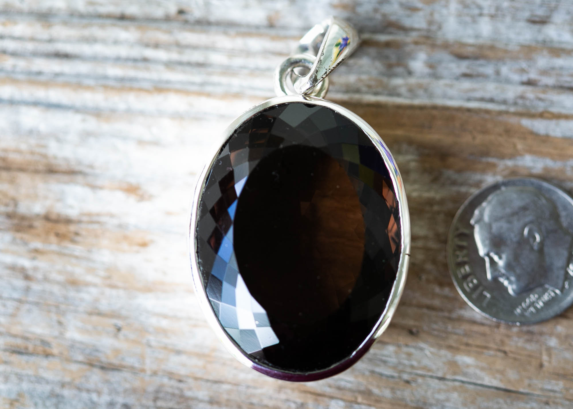 Large Oval Smoky Quartz Pendant - Sterling Silver Necklace Large Oval Smoky Quartz Pendant - Sterling Silver Necklace