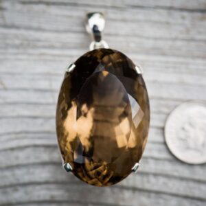 Large Oval Smoky Quartz Pendant: Sterling Silver Necklace