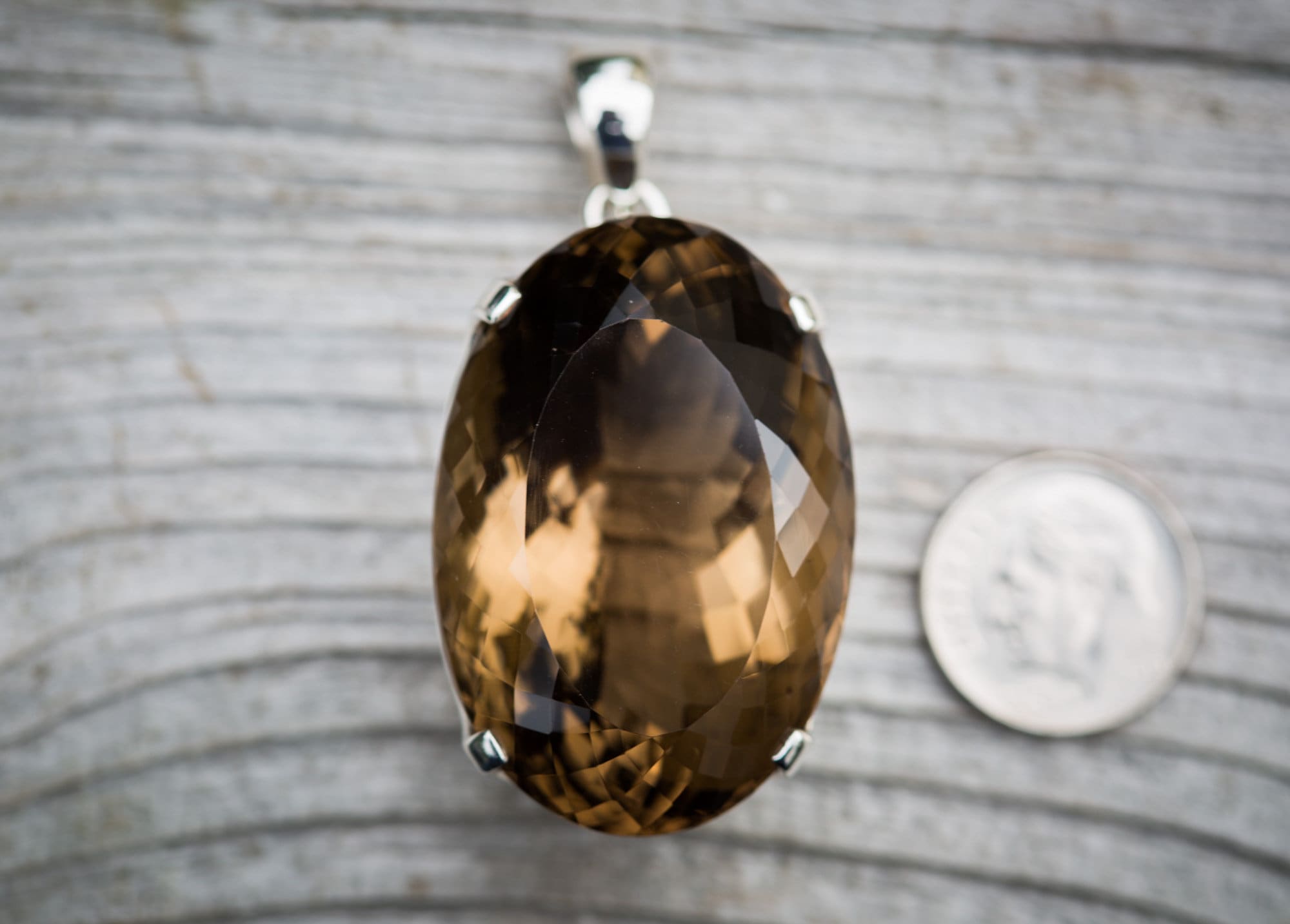 Large Oval Smoky Quartz Pendant: Sterling Silver Necklace