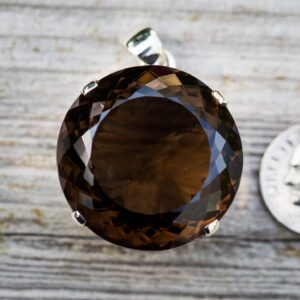Large Round Smoky Quartz Pendant: Sterling Silver Necklace
