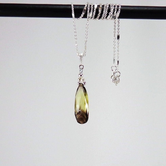 Lemon And Smoky Quartz Pendant Necklace/ Gemstone/ Meditation Crystal/ Calming/ Lemon/ Smoky/ Quartz/ Pendant/ Necklace/ Faceted Gemstone