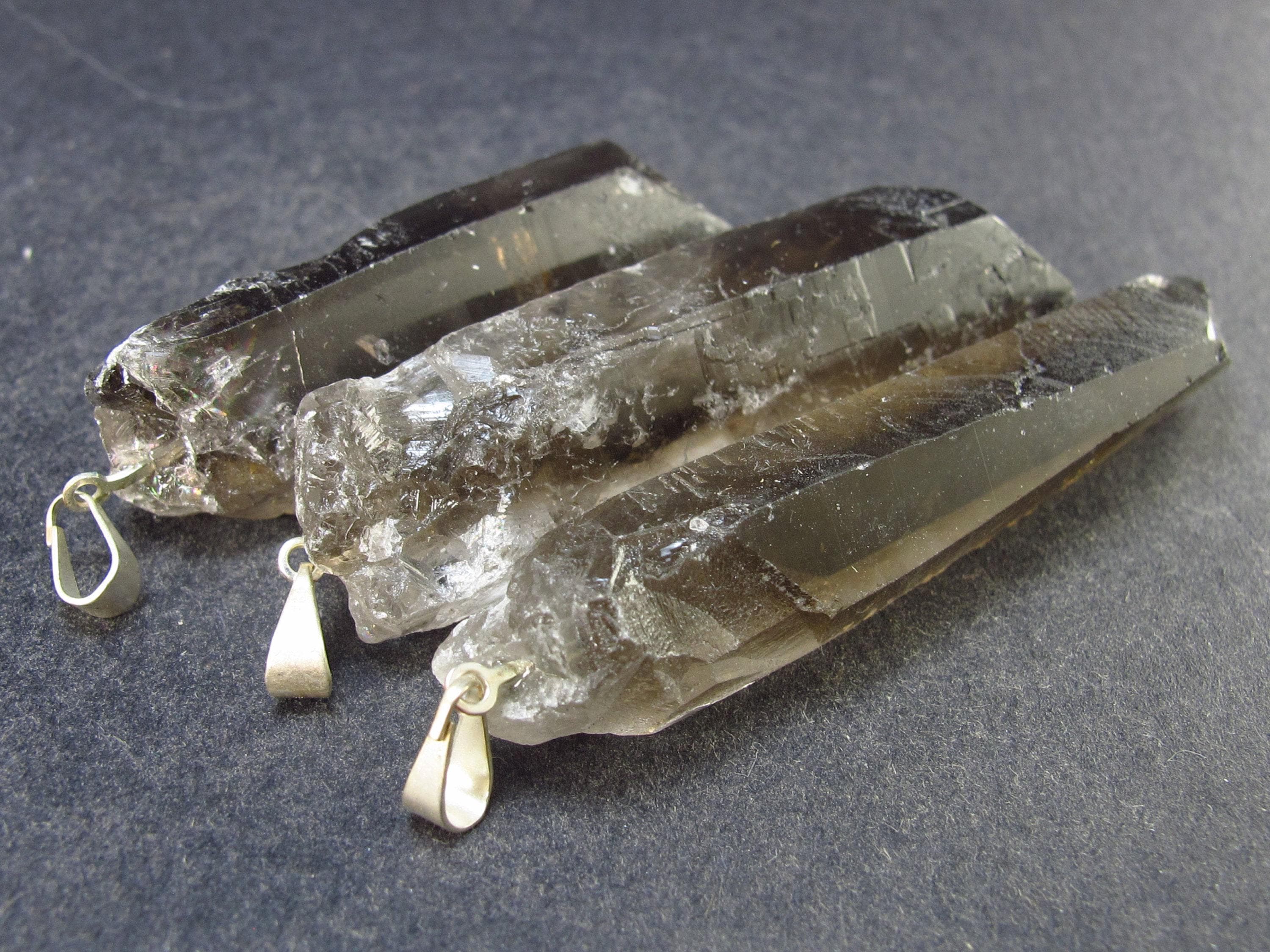 Lot Of 3 Natural Large Terminated Smoky Quartz Crystal Pendants From Brazil
