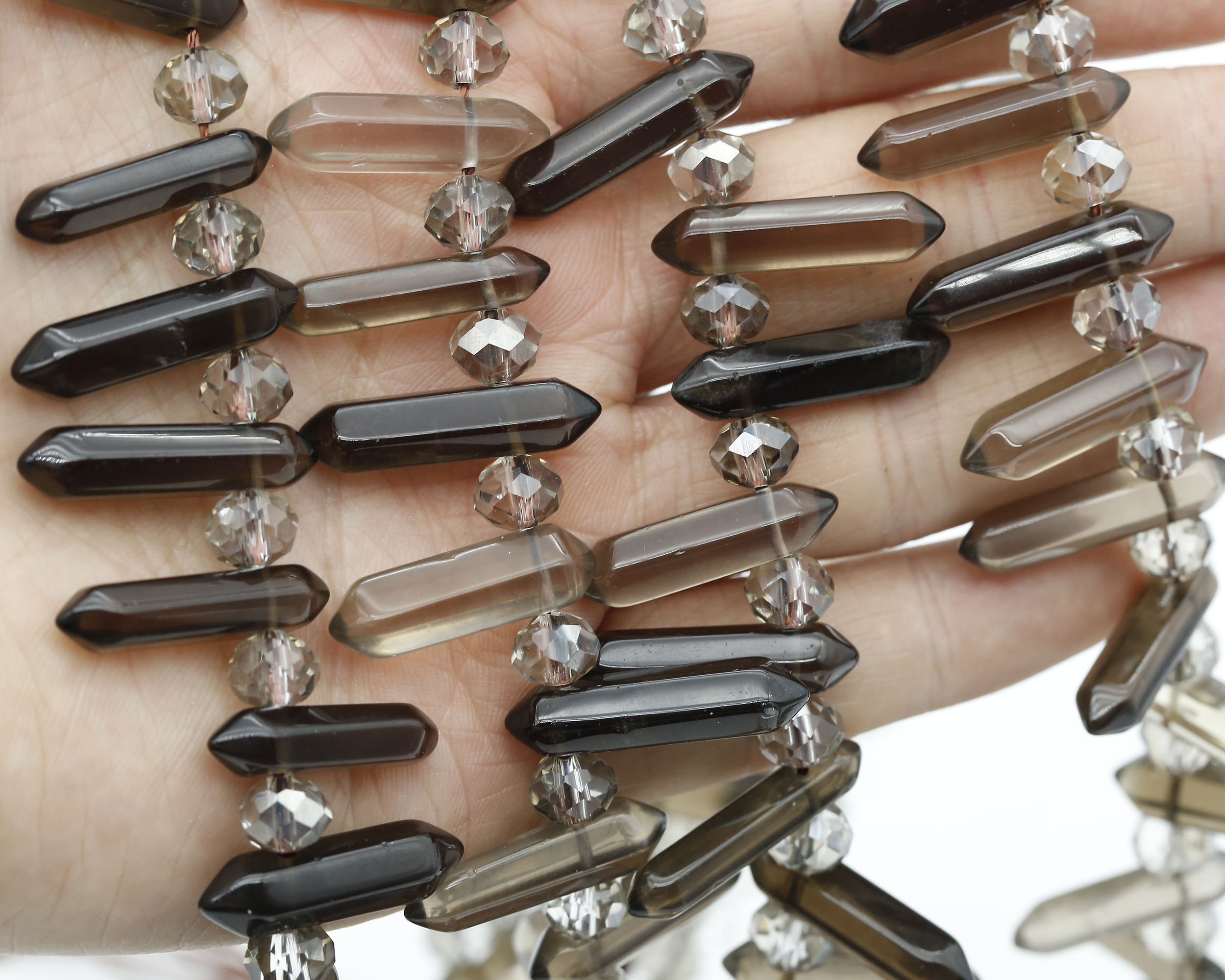 Natural Smoky Quartz Point Beads,double Point Beads,top Drilled Crystal Point Beads,necklace Point Beads,for Diy Made Beads,point Pendants.