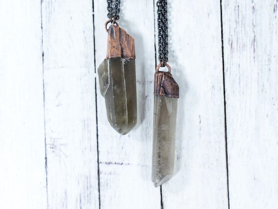 Raw Smokey Quartz Necklace | Raw Quartz Necklace | Large Smokey Quartz Necklace | Crystal Pendant On Copper Chain | Rough Smokey Quartz