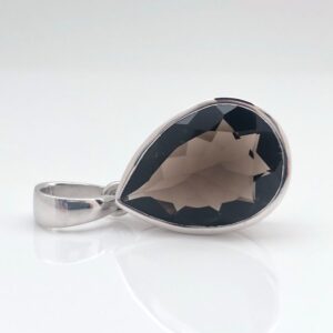 Smokey Quartz Silver Pendant // Teardrop Sterling Silver Setting // Smoky Quartz Necklace